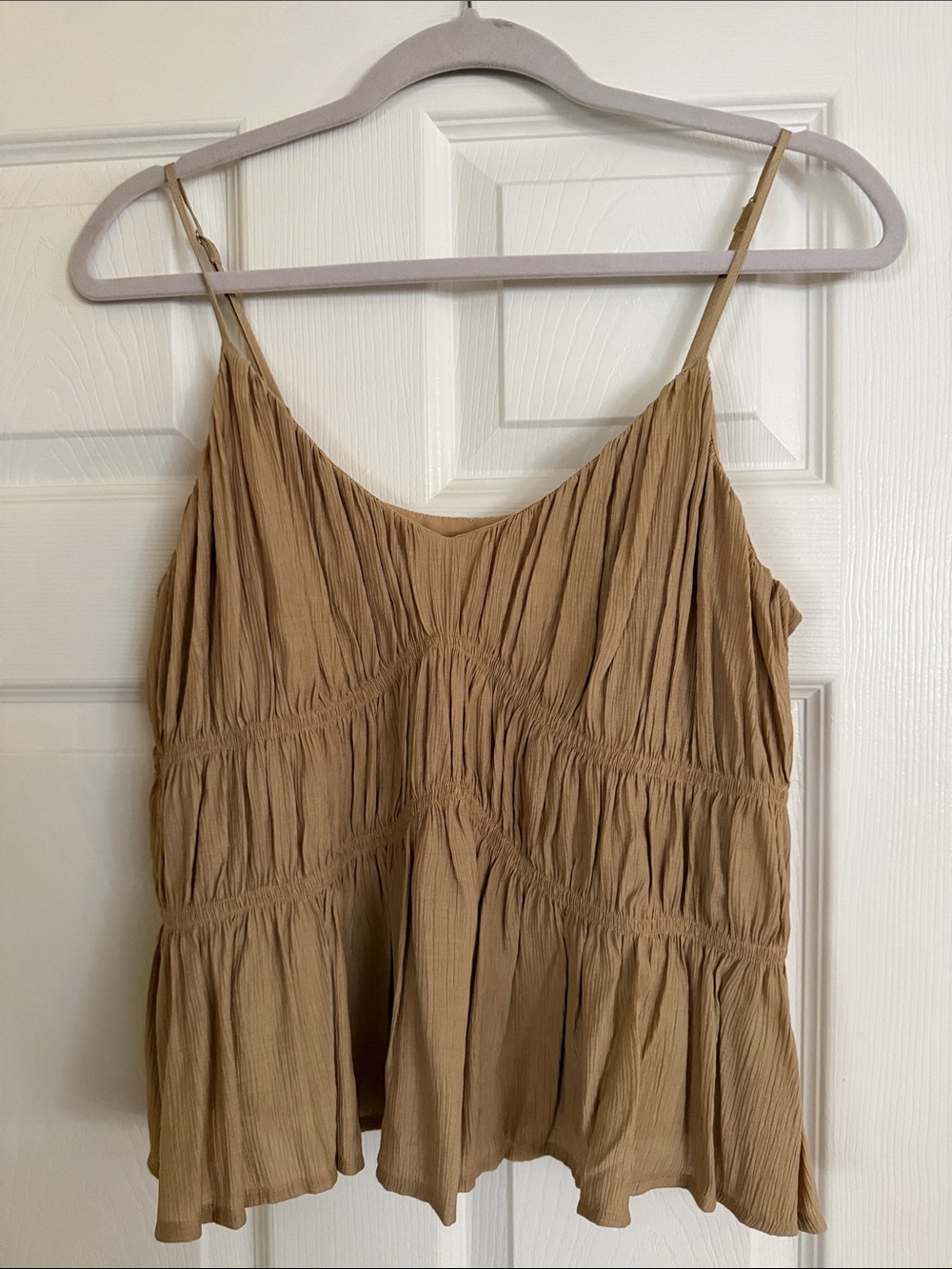 LOFT Tan Ruched Spaghetti-Strap Camisole